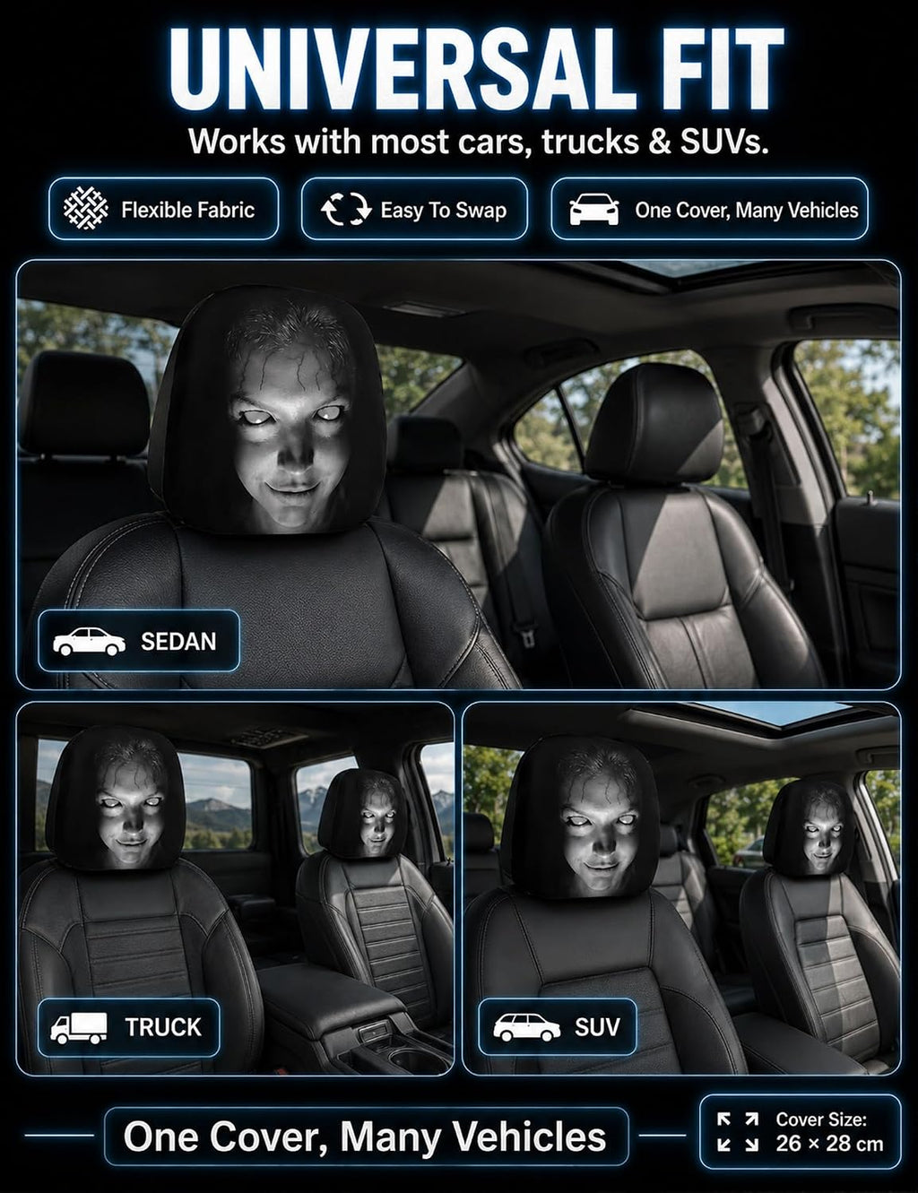 Horror Face Car Headrest Covers