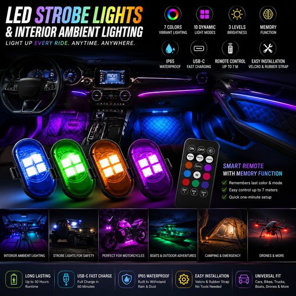 Wireless LED Car Lights with Remote Control